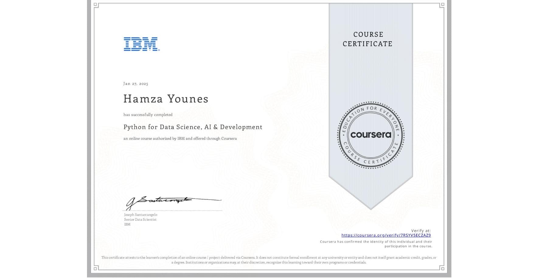 IBM Python for Data Science, AI certificate